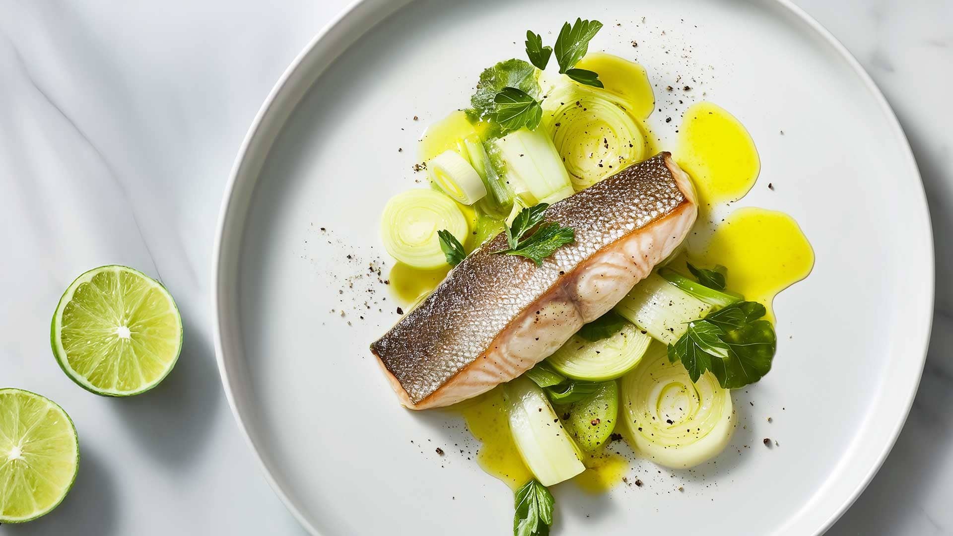Saiblingsfilet auf Lauch mit Limette
