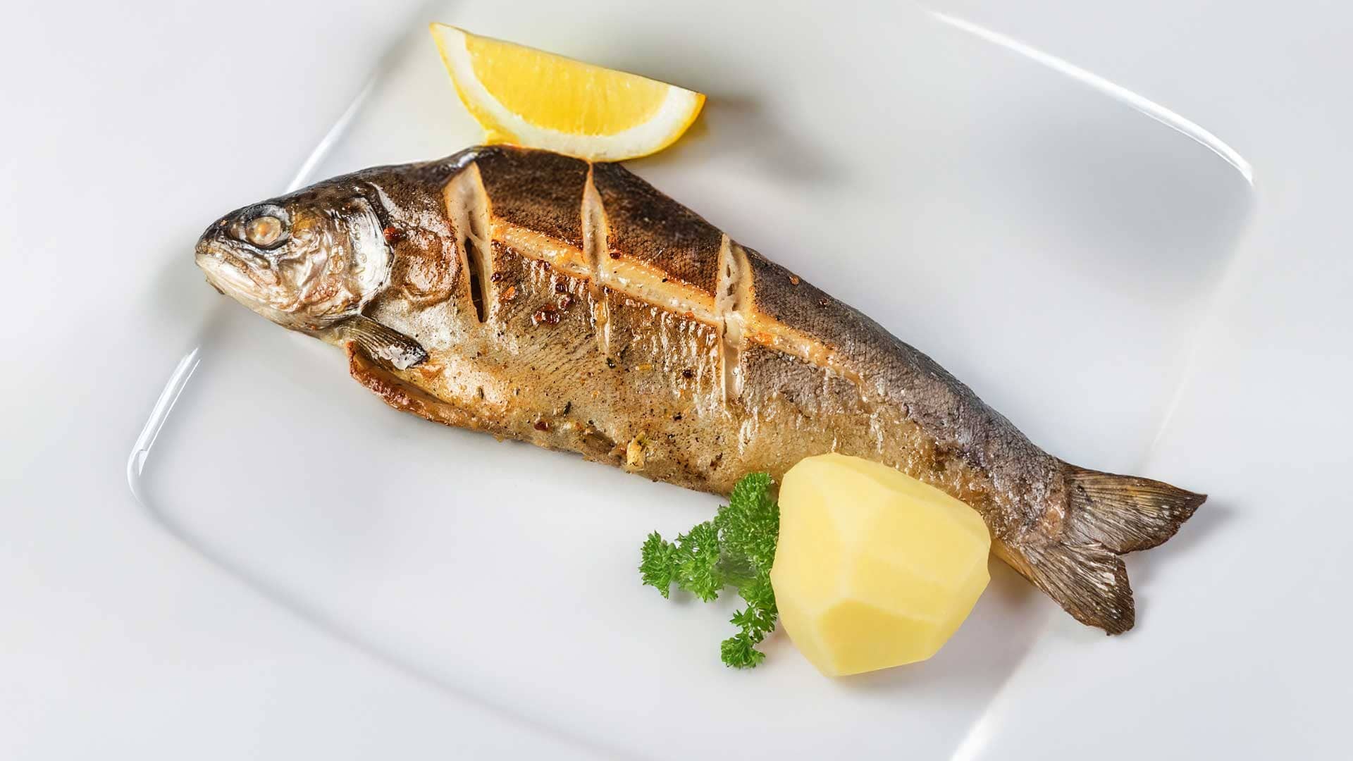 Gegrillter Bachsaibling mit Kartoffeln