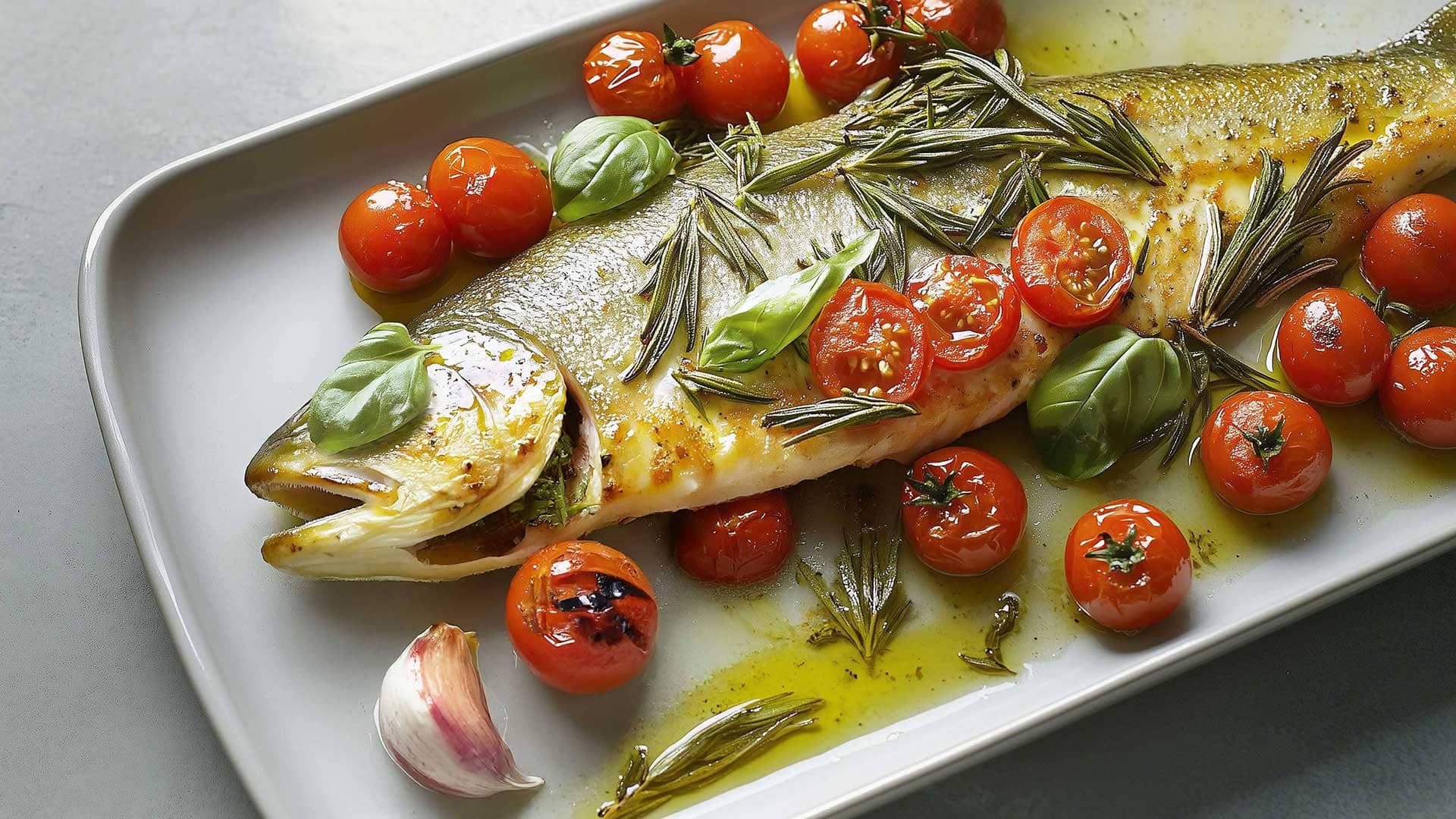 Lachsforelle aus dem Ofen mit Tomaten